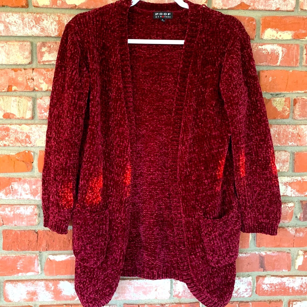 Wine Red Chenille Cardigan